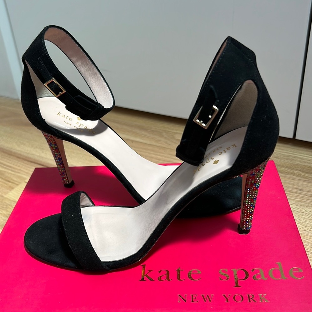 Kate Spade Isa in Black Kid Suede with Multi Color Stone Heels - 10M